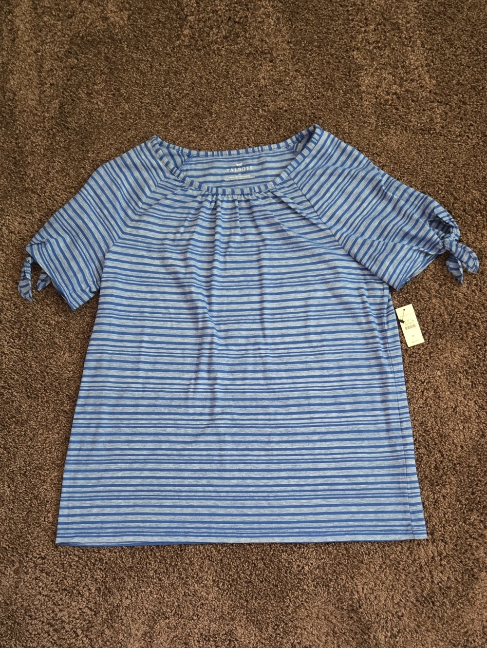 NEW Talbots Blue Stripe Tie Sleeve Top M